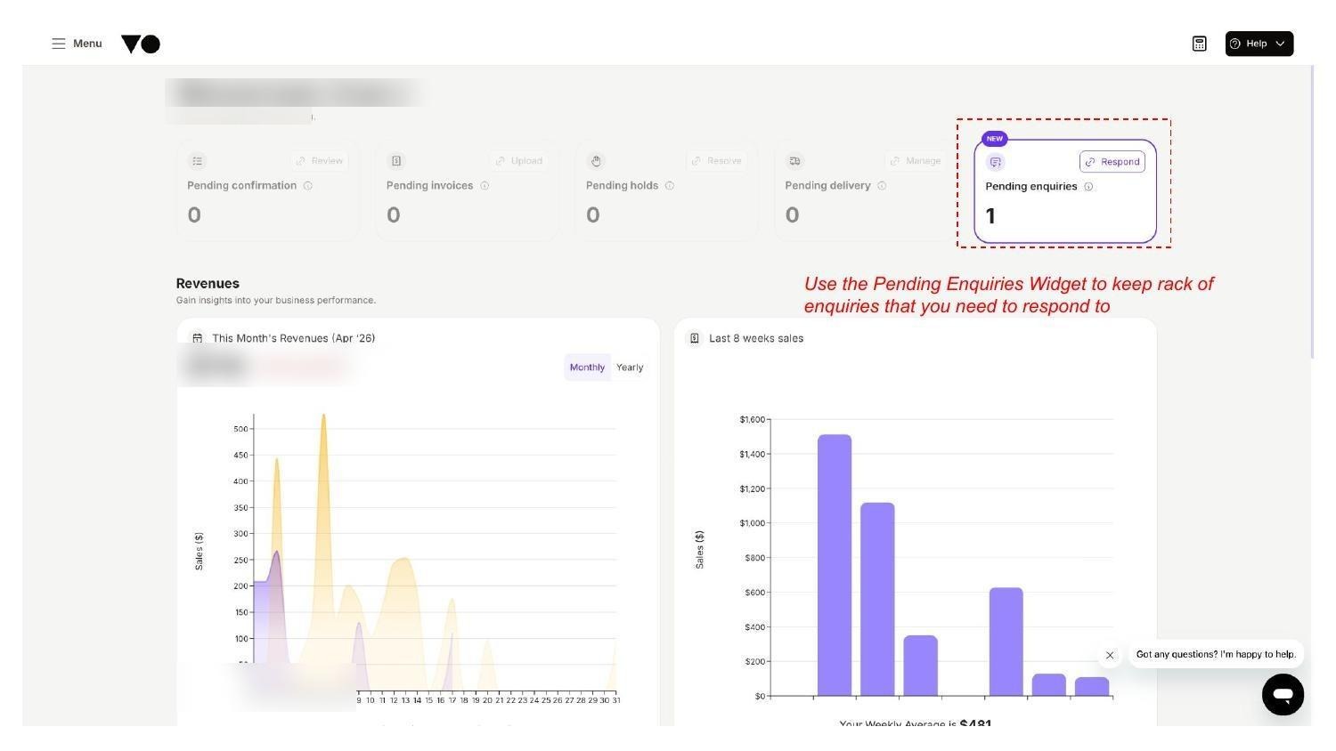 Pending Enquiries widget on your dashboard — click Respond to action a request.