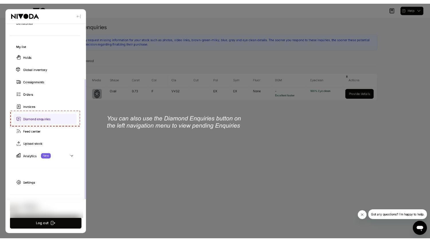 You can also access enquiries via Diamond Enquiries in the left navigation menu.